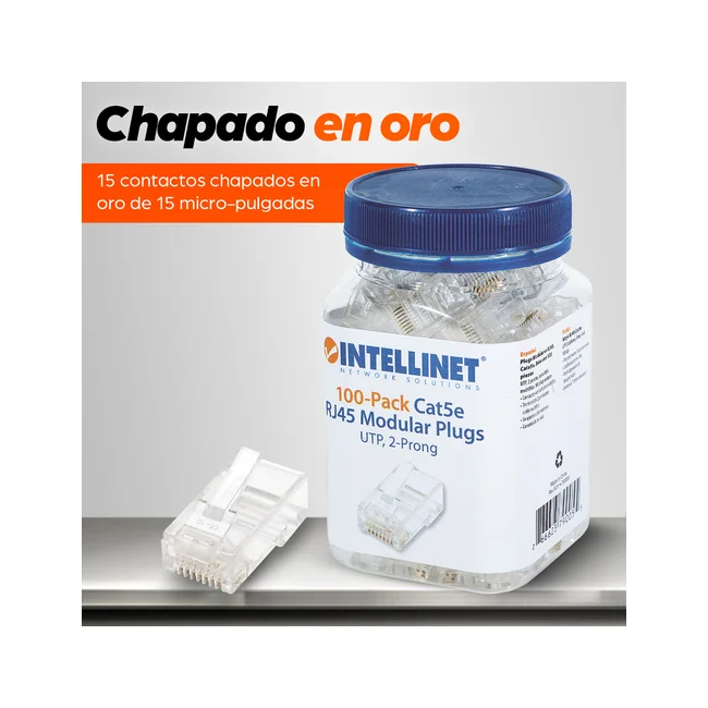 Intellinet PLUG RJ45 CAT5E MULTIFILAR UTP BOTE 100 PZAS ORO 15-MICRAS image 12