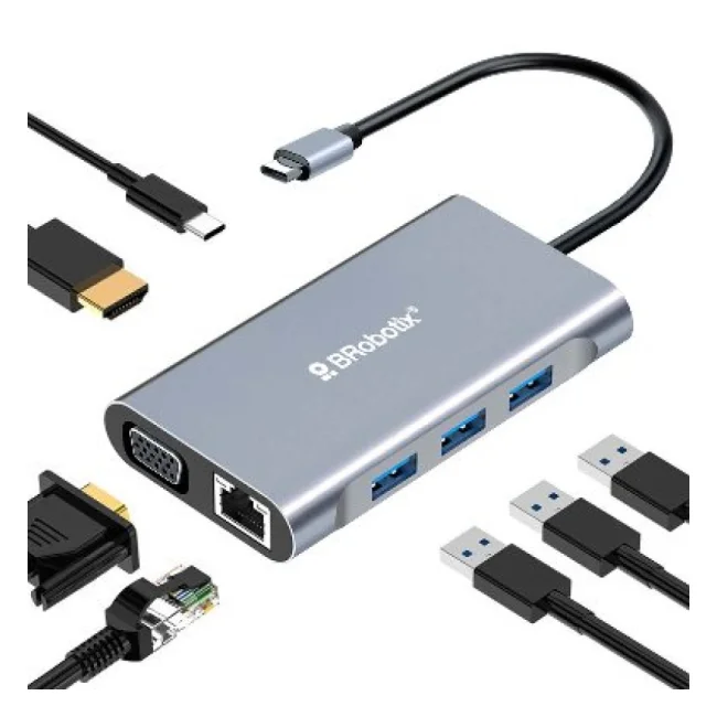 BRobotix 6001202 base para laptop o replicador de puertos Alámbrico USB 3.2 Gen 1 (3.1 Gen 1) Type-C Negro, Plata image 4