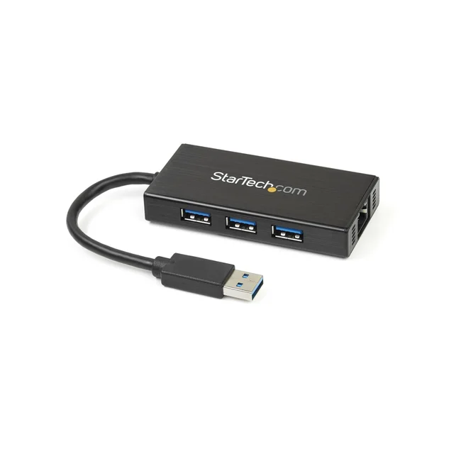 StarTech.com Hub USB 3.0 de Aluminio con Cable - 5Gbps - Concentrador de 3 Puertos USB con Adaptador de Red Ethernet Gigabit