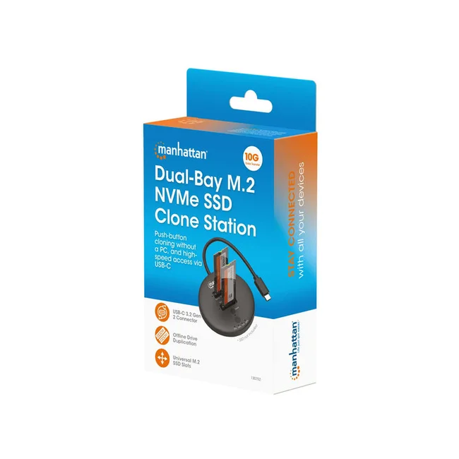 Manhattan Estación de acoplamiento y clonación de SSD M.2 NVMe. Base para duplicar o acceder a unidades M.2, con cable integrado USB-C SuperSpeed+ a 10 Gbps (USB 3.2 Gen 2), para unidades SSD 2230/2242/2260/2280/22110 con llave M o llave B+M, negro image 4