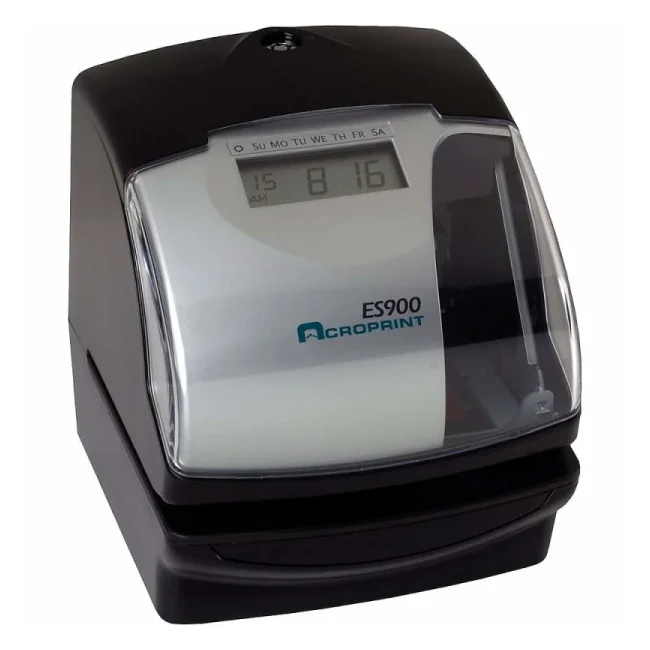 Acroprint ES900 Negro, Plata Tarjeta de tiempo Batería, Corriente alterna LCD