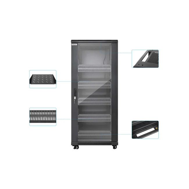 Intellinet Gabinete 19" Pro Line con extractores de aire, 27U, Frente de 600 mm, unidad de ventilación con dos extractores de aire instalados en el techo, profundidad de 600 mm, Ensamblado, negro RAL 9004. Profundidad de instalación útil: ajustable de 150 a 500 mm (5.91 a 19.69 pulg.) image 11
