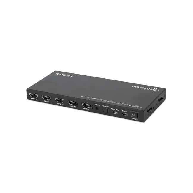 Manhattan Proyecta hasta cuatro fuentes de entrada HDMI en una pantalla de salida HDMI (4x1), múltiples opciones de visualización, incluidas imagen en imagen y pantalla doble/cuádruple, botón o control remoto, audio de 3,5 mm y Toslink, negro image 7