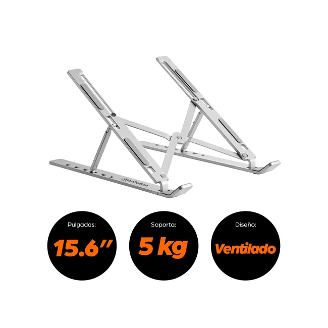 Manhattan Soporte ergonómico, plegable en seis posiciones, para laptops y otros dispositivos de hasta 15.6" y 5 kg, ligero, aluminio de alta calidad con revestimiento UV, ventilado, plata image 18