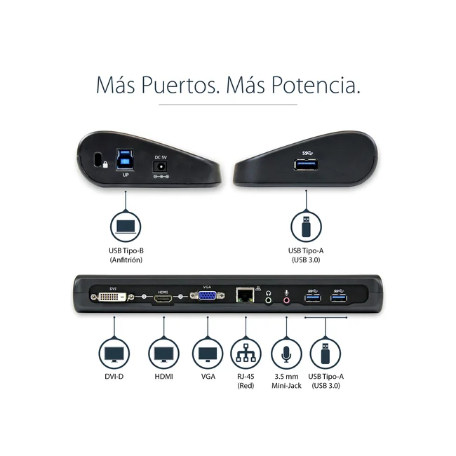 StarTech.com Docking Station USB 3.0 de 2 Monitores para Laptop - HDMI/DVI/VGA - Hub 3x USB-A - GbE - Audio - Replicador de Puertos Universal USB-A - Win/macOS/ChromeOS - TAA image 12