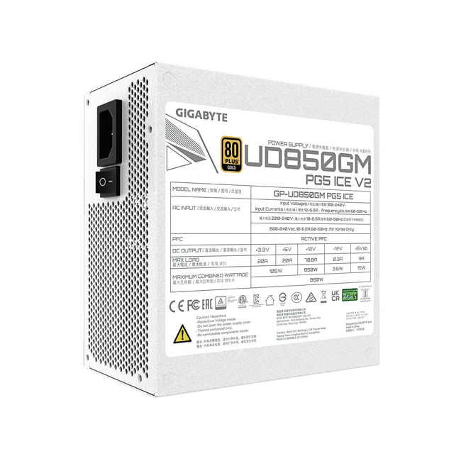 GIGABYTE UD850GM PG5 V2 ICE unidad de fuente de alimentación 850 W 20+4 pin ATX ATX Blanco image 8