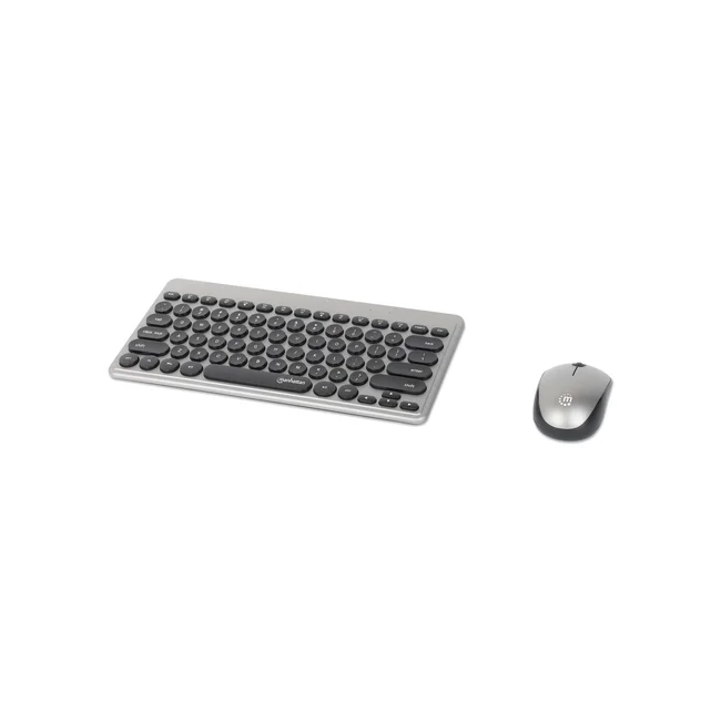 Manhattan Un solo receptor USB-A Nano para ambos, teclado inalámbrico con 12 teclas multimedia/función, mouse óptico ambidiestro con tres botones y rueda de desplazamiento, 1200 ppp, negro/plateado image 2