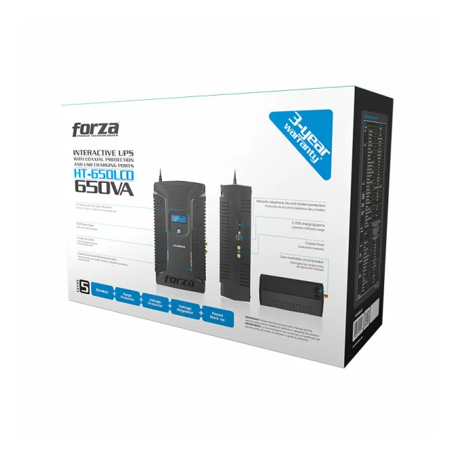 Forza Power Technologies HT-650LCD sistema de alimentación ininterrumpida (UPS) Línea interactiva 0.65 kVA 390 W 12 salidas AC image 13
