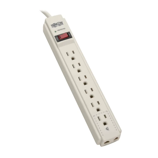 Tripp Lite TLP604TEL Protector contra sobretensiones Protect It!, de 6 tomacorrientes, 1.2 m [4 pies]. Cable, 790 Joules, protección para teléfono/fax/módem