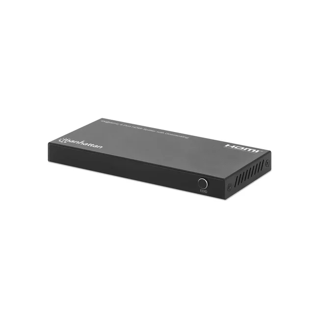 Manhattan Splitter HDMI con 4 puertos 4K y reductor de escala Duplica una señal HDMI en cuatro salidas HDMI (1x4), 4K@60Hz, 18G, interruptor EDID para reducción de escala, negro