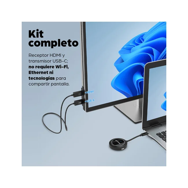 Manhattan Kit de presentación de pantalla HDMI inalámbrica 1080p. Set de 2 piezas con receptor HDMI y dongle transmisor USB-C para mostrar de forma inalámbrica una señal de vídeo desde un ordenador portátil/tablet/smartphone en un televisor o proyector HDMI, negro. image 14