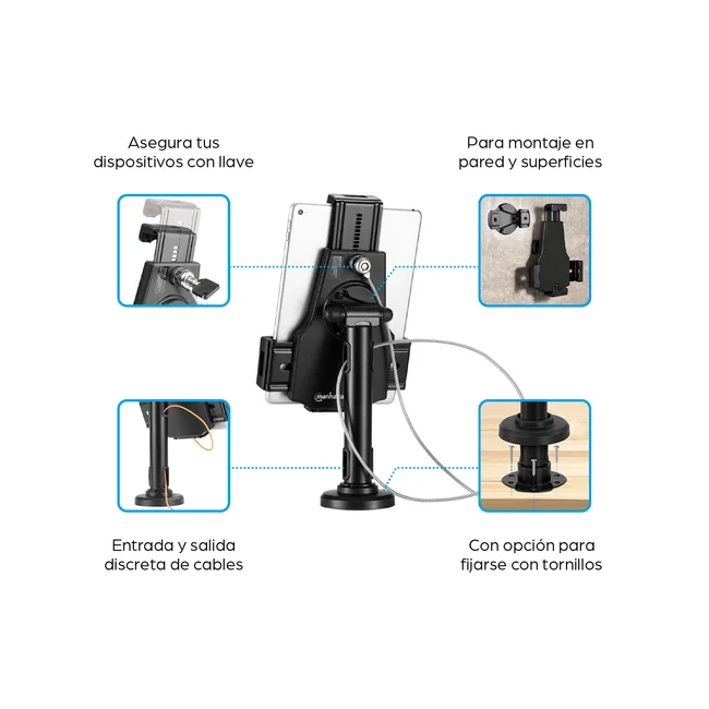 Manhattan Soporte para Tablet o iPad 2 en 1, soporte de escritorio con cerradura y soporte de montaje en pared image 11