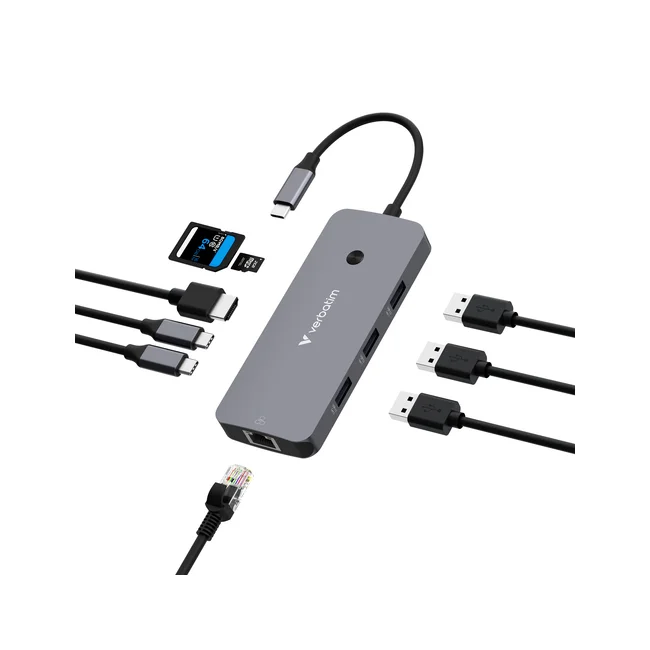 Verbatim CMH-09 USB Tipo C 10000 Mbit/s Plata