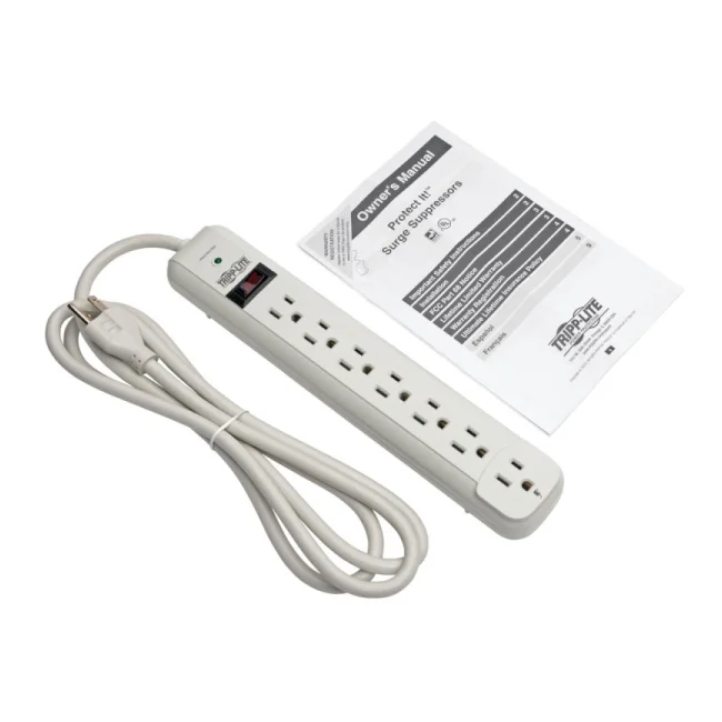 Tripp Lite STRIKER Supresor de Sobretensiones Protect It!, de 7 Tomacorrientes, Cable de 1.83 m (6 pies), 1080 Joules, 1 LED de Diagnóstico, Caja en Gris Claro image 11