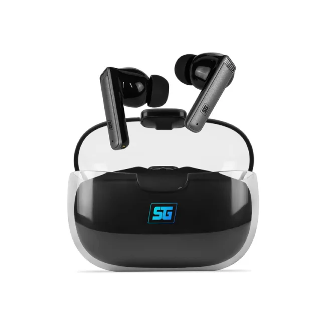 Vorago ESB-301-PRO audífono y auriculare Auriculares True Wireless Stereo (TWS) Intra auditivo Llamadas/Música/Deportes/Diario Bluetooth Base de carga Negro, Transparente