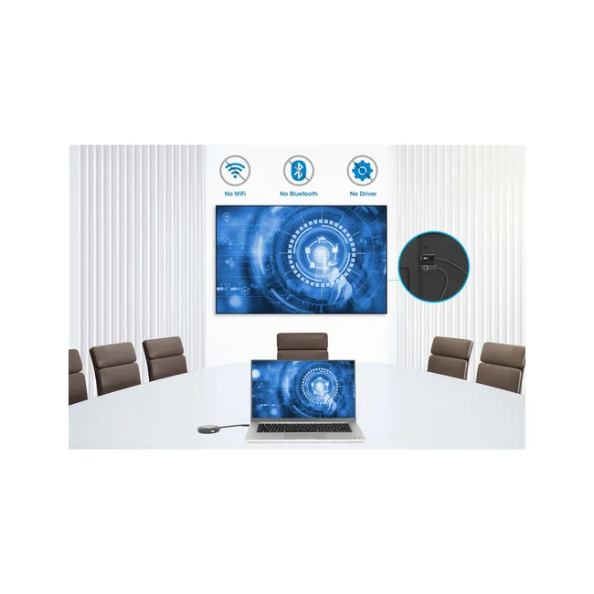 Manhattan Kit de presentación de pantalla HDMI inalámbrica 1080p. Set de 2 piezas con receptor HDMI y dongle transmisor USB-C para mostrar de forma inalámbrica una señal de vídeo desde un ordenador portátil/tablet/smartphone en un televisor o proyector HDMI, negro. image 9