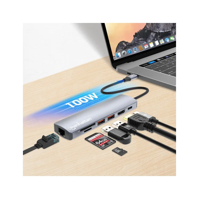 Manhattan Estación Docking USB-C con lector de tarjetas, 7 en 1 image 10