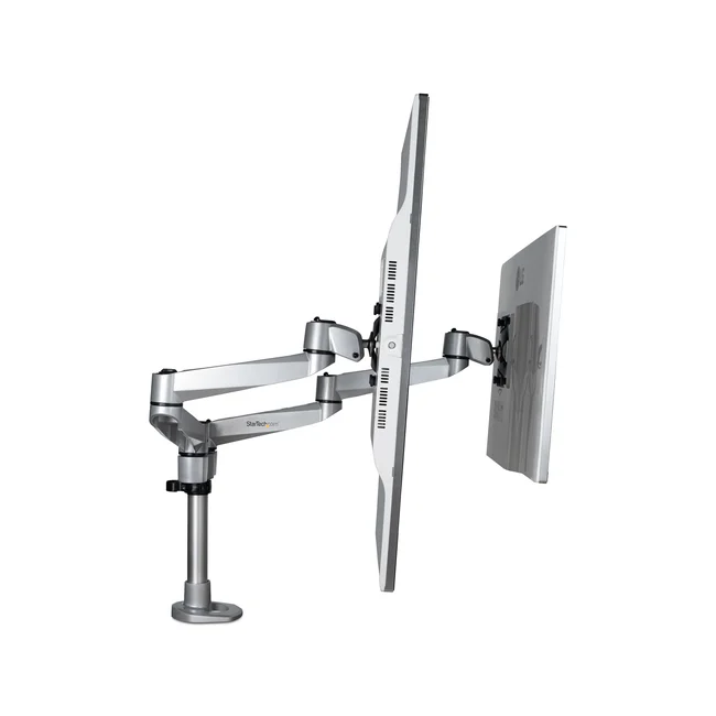 StarTech.com Brazo Articulado Prémium para Dos Monitores de hasta 30" - Soporte VESA de Altura Ajustable - Montaje Mordaza/Ojal en Escritorio - con Rotación, Inclinación y Giro - Plata image 9