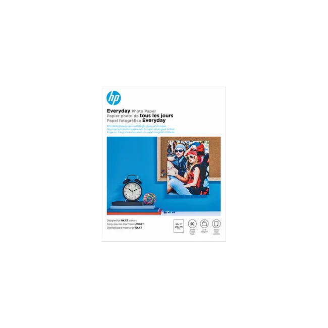 HP Everyday Photo Paper, Glossy, 52 lb, 8.5 x 11 in. (216 x 279 mm), 50 sheets