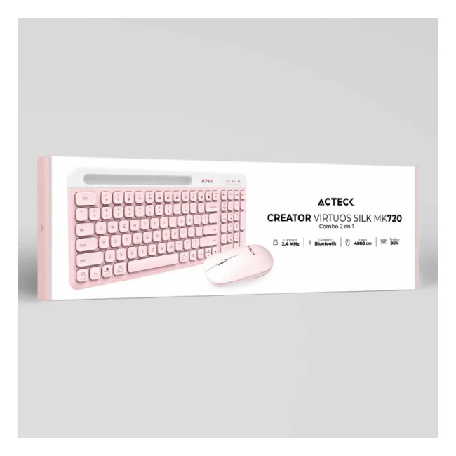 Acteck Creator Virtuos Silk MK720 teclado Ratón incluido Bluetooth Español Rosa, Blanco image 18