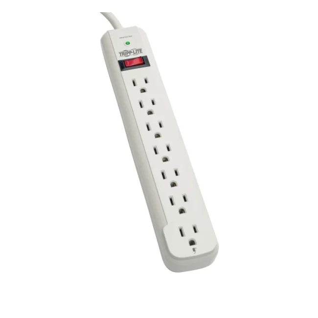 Tripp Lite STRIKER Supresor de Sobretensiones Protect It!, de 7 Tomacorrientes, Cable de 1.83 m (6 pies), 1080 Joules, 1 LED de Diagnóstico, Caja en Gris Claro