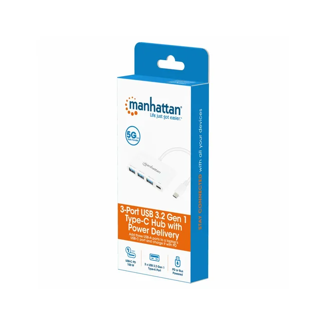 Manhattan 168434 nodo concentrador USB 3.2 Gen 1 (3.1 Gen 1) Type-C 5000 Mbit/s Blanco image 4