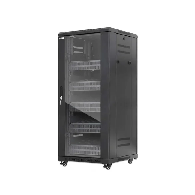 Intellinet Gabinete 19" Pro Line con extractores de aire, 27U, Frente de 600 mm, unidad de ventilación con dos extractores de aire instalados en el techo, profundidad de 600 mm, Ensamblado, negro RAL 9004. Profundidad de instalación útil: ajustable de 150 a 500 mm (5.91 a 19.69 pulg.) image 3