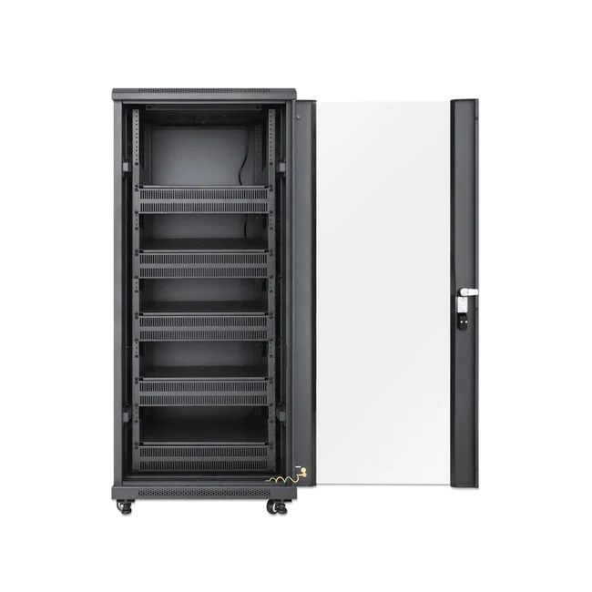 Intellinet Gabinete 19" Pro Line con extractores de aire, 27U, Frente de 600 mm, unidad de ventilación con dos extractores de aire instalados en el techo, profundidad de 600 mm, Ensamblado, negro RAL 9004. Profundidad de instalación útil: ajustable de 150 a 500 mm (5.91 a 19.69 pulg.) image 7