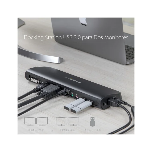 StarTech.com Docking Station USB 3.0 de 2 Monitores para Laptop - HDMI/DVI/VGA - Hub 3x USB-A - GbE - Audio - Replicador de Puertos Universal USB-A - Win/macOS/ChromeOS - TAA image 11