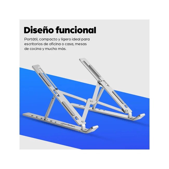 Manhattan Soporte ergonómico, plegable en seis posiciones, para laptops y otros dispositivos de hasta 15.6" y 5 kg, ligero, aluminio de alta calidad con revestimiento UV, ventilado, plata image 14