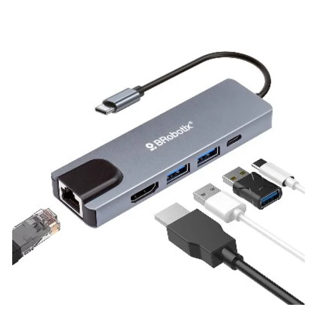 BRobotix 6000694 base para laptop o replicador de puertos USB 3.2 Gen 1 (3.1 Gen 1) Type-C Plata image 4