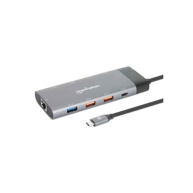 Manhattan 130714 base para laptop o replicador de puertos Alámbrico USB 3.2 Gen 2 (3.1 Gen 2) Type-C Gris