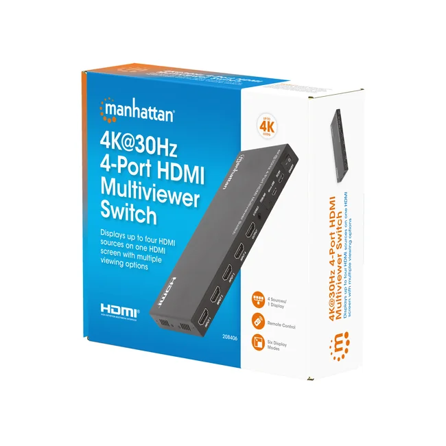 Manhattan Proyecta hasta cuatro fuentes de entrada HDMI en una pantalla de salida HDMI (4x1), múltiples opciones de visualización, incluidas imagen en imagen y pantalla doble/cuádruple, botón o control remoto, audio de 3,5 mm y Toslink, negro image 12
