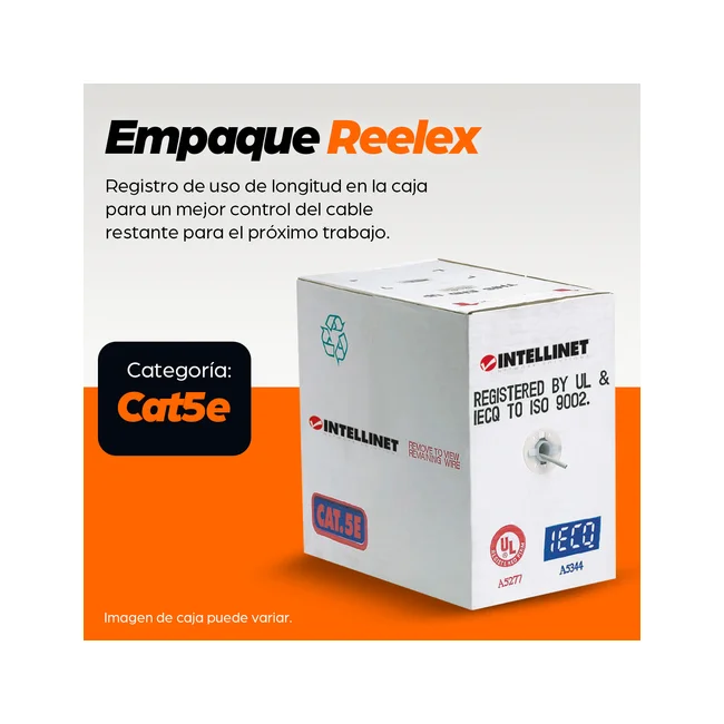 Intellinet BOBINA CABLE UTP DE RED CAT5E COBRE ROLLO 305M SOLIDA GRIS image 10