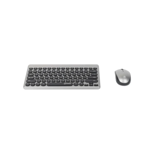 Manhattan Un solo receptor USB-A Nano para ambos, teclado inalámbrico con 12 teclas multimedia/función, mouse óptico ambidiestro con tres botones y rueda de desplazamiento, 1200 ppp, negro/plateado image 6