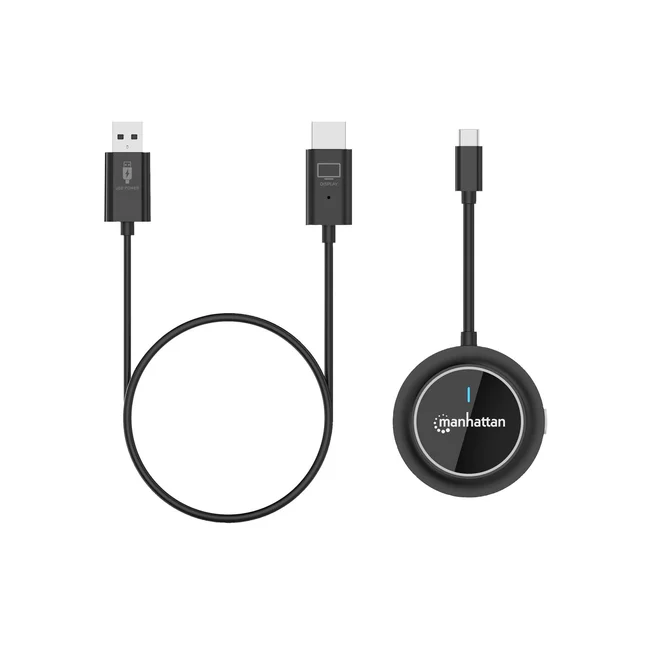 Manhattan Kit de presentación de pantalla HDMI inalámbrica 1080p. Set de 2 piezas con receptor HDMI y dongle transmisor USB-C para mostrar de forma inalámbrica una señal de vídeo desde un ordenador portátil/tablet/smartphone en un televisor o proyector HDMI, negro. image 8