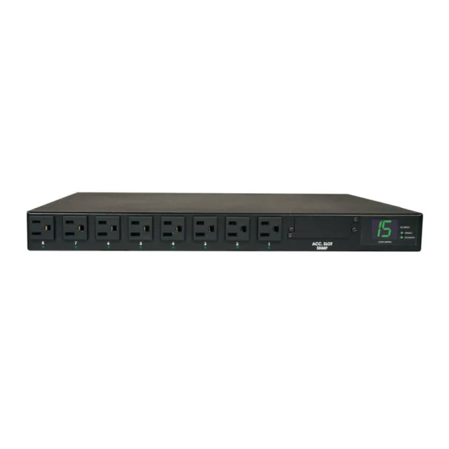 Tripp Lite PDUMH15AT PDU Monofásico con Medidor Digital Local con Switch de Transferencia Automática, 1.4kW, 2 Entradas 5-15P 15A de 120V, 8 Tomacorrientes 5-15R, 1U, TAA