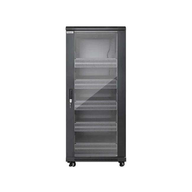 Intellinet Gabinete 19" Pro Line con extractores de aire, 27U, Frente de 600 mm, unidad de ventilación con dos extractores de aire instalados en el techo, profundidad de 600 mm, Ensamblado, negro RAL 9004. Profundidad de instalación útil: ajustable de 150 a 500 mm (5.91 a 19.69 pulg.) image 6