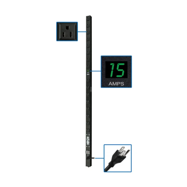 Tripp Lite PDUMV15 PDU Monofásico de 1.4kW con Medidor Digital Local, Tomacorrientes de 120V (16 5-15R), 5-15P, Cable de 4.57 m [15 pies], 0U Vertical, 1.22 m [48"] image 2