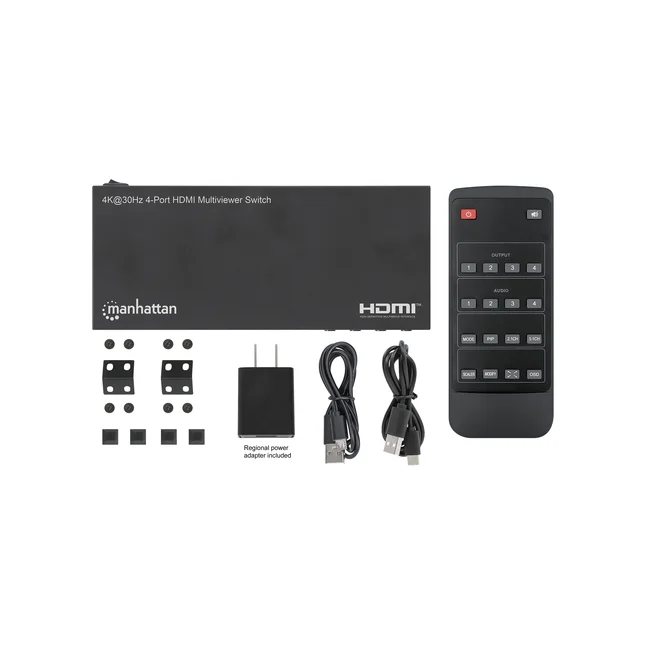 Manhattan Proyecta hasta cuatro fuentes de entrada HDMI en una pantalla de salida HDMI (4x1), múltiples opciones de visualización, incluidas imagen en imagen y pantalla doble/cuádruple, botón o control remoto, audio de 3,5 mm y Toslink, negro image 11