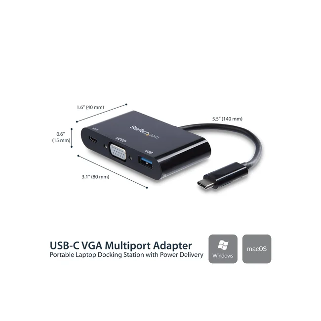StarTech.com Adaptador Multifunción USB-C a VGA con Entrega de Potencia (Power Delivery) y Puerto USB-A image 5