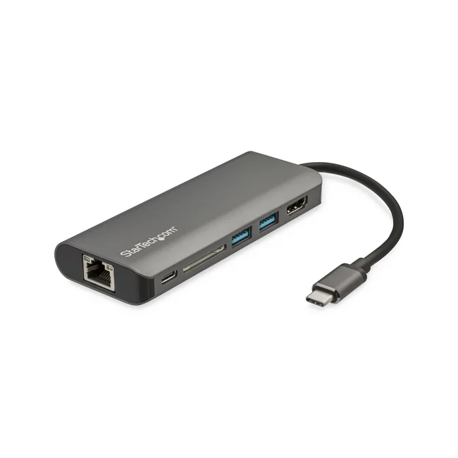 StarTech.com Adaptador Multipuertos USB C - Dock USB Tipo C a HDMI 4K de Viajes - Hub USB 3.0 de 3 Puertos - SD/SDHC - GbE - PD 3.0 Pass Through 60W - USB Tipo C/Thunderbolt 3