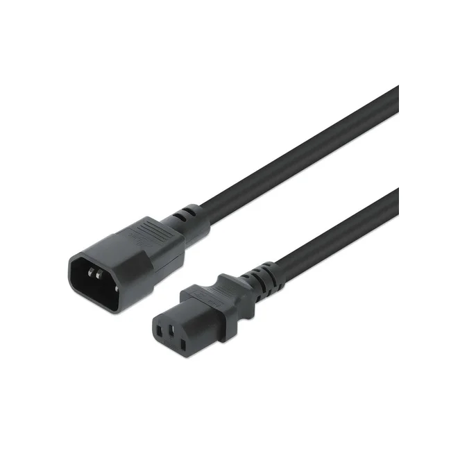 Manhattan Cable de extensión de alimentación C13 a C14, 3 m, Cable de alimentación con conector C13 hembra a C14 macho, 10 A, 250 V, conecta un PDU o UPS a un servidor, switch, sistema de almacenamiento y más, negro.
