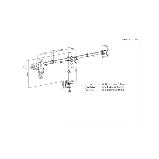 Manhattan Soporte para monitor, de escritorio, movimiento articulado, 3 pantallas planas de 13" a 27" máximo 7 kg cada una image 13