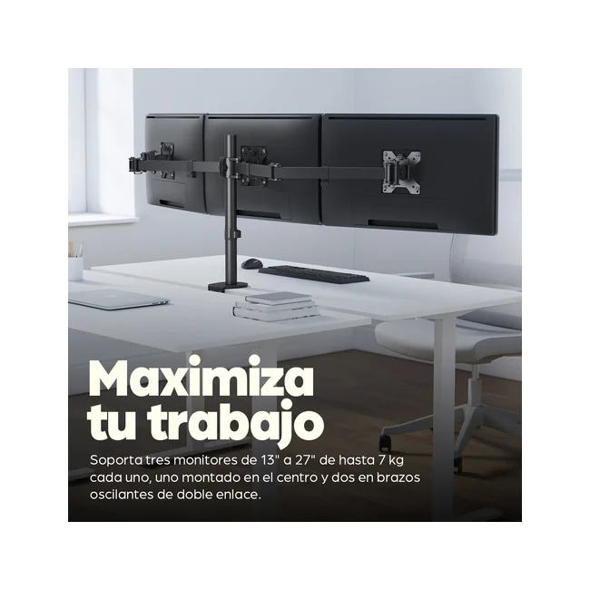 Manhattan Soporte para monitor, de escritorio, movimiento articulado, 3 pantallas planas de 13" a 27" máximo 7 kg cada una image 14