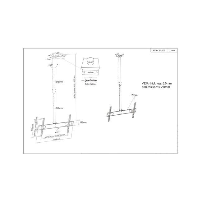 Manhattan Soporte para TV, para empotrar en techo, con inclinación, pantallas planas de 37" a 70" de máximo 50 kg image 10