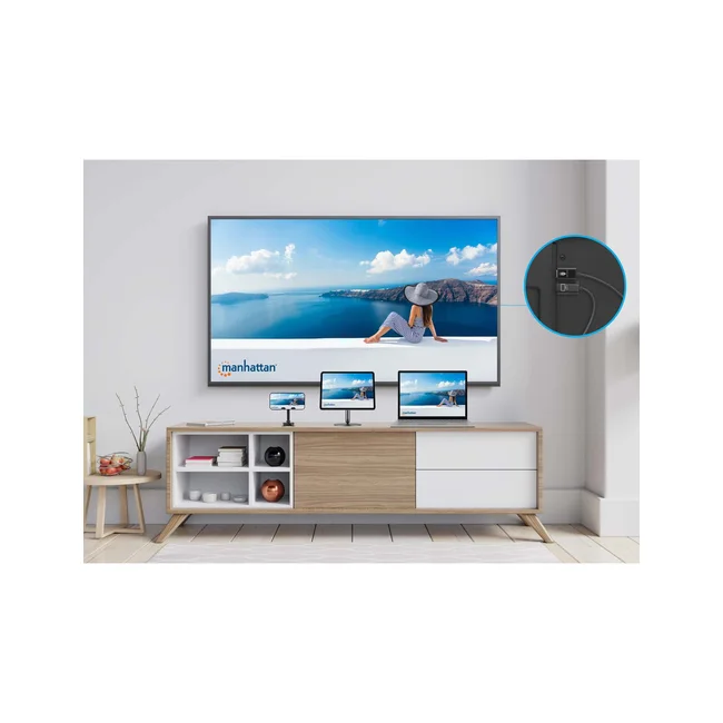Manhattan Kit de presentación de pantalla HDMI inalámbrica 1080p. Set de 2 piezas con receptor HDMI y dongle transmisor USB-C para mostrar de forma inalámbrica una señal de vídeo desde un ordenador portátil/tablet/smartphone en un televisor o proyector HDMI, negro. image 7