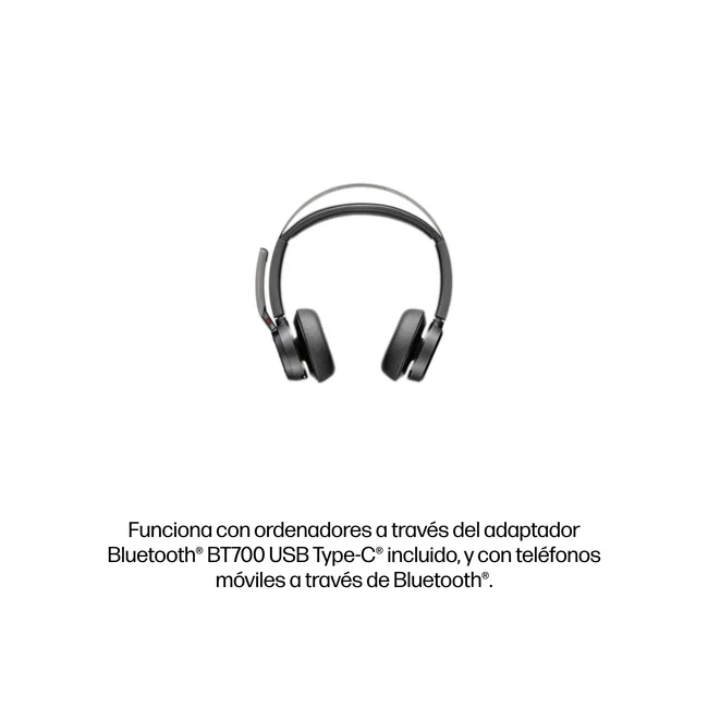 HP Poly Auriculares USB-C-C Poly Voyager Focus 2 con certificación para Microsoft Teams + adaptador USB-C/A + soporte de carga image 5