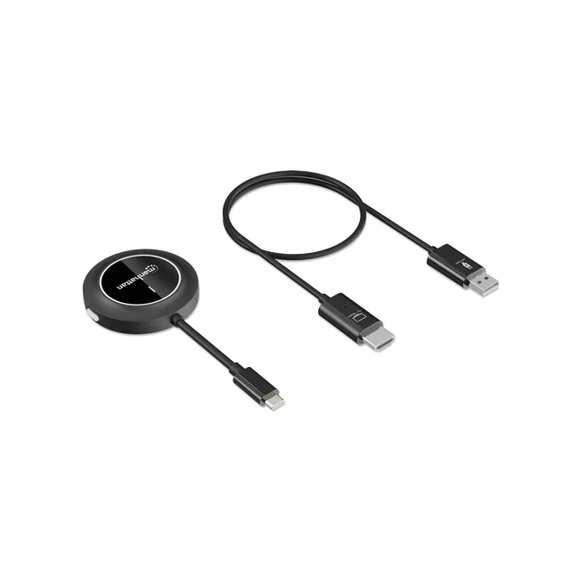 Manhattan Kit de presentación de pantalla HDMI inalámbrica 1080p. Set de 2 piezas con receptor HDMI y dongle transmisor USB-C para mostrar de forma inalámbrica una señal de vídeo desde un ordenador portátil/tablet/smartphone en un televisor o proyector HDMI, negro. image 6