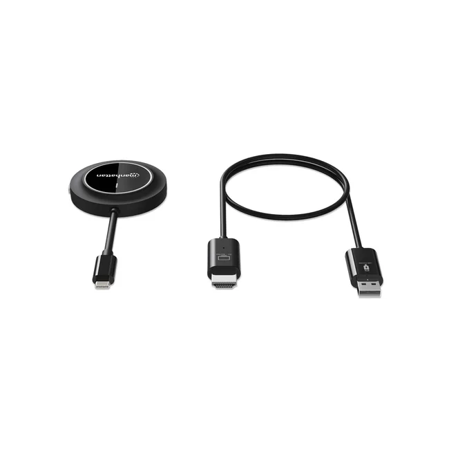 Manhattan Kit de presentación de pantalla HDMI inalámbrica 1080p. Set de 2 piezas con receptor HDMI y dongle transmisor USB-C para mostrar de forma inalámbrica una señal de vídeo desde un ordenador portátil/tablet/smartphone en un televisor o proyector HDMI, negro. image 10